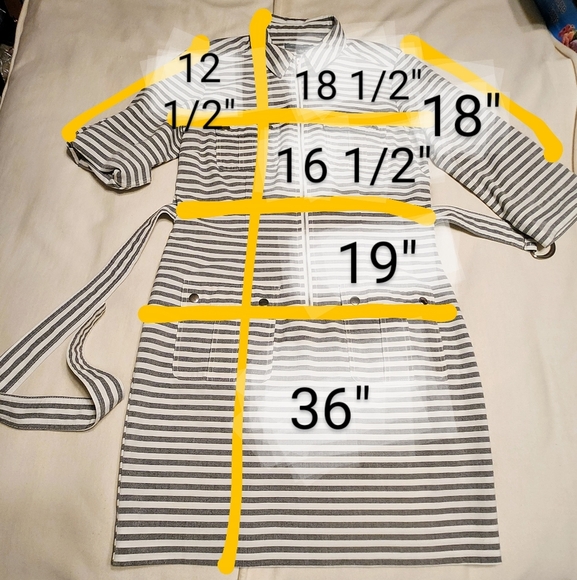 ❗️SOLD❗️Sharagano Striped Convertible Sleeve Zip Belted Utility Shirt Dress Grey - Picture 12 of 12